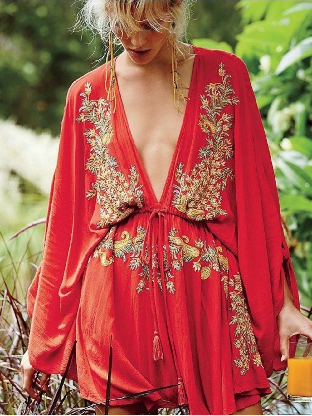 Free People Pretty Pineapple mini Dress in bold Red